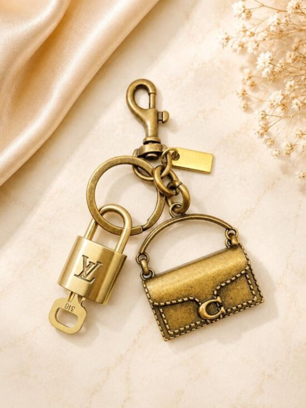 LV Gold Padlock 🔑 Authentic Louis Vuitton Charm + Unbranded Bag Keychain